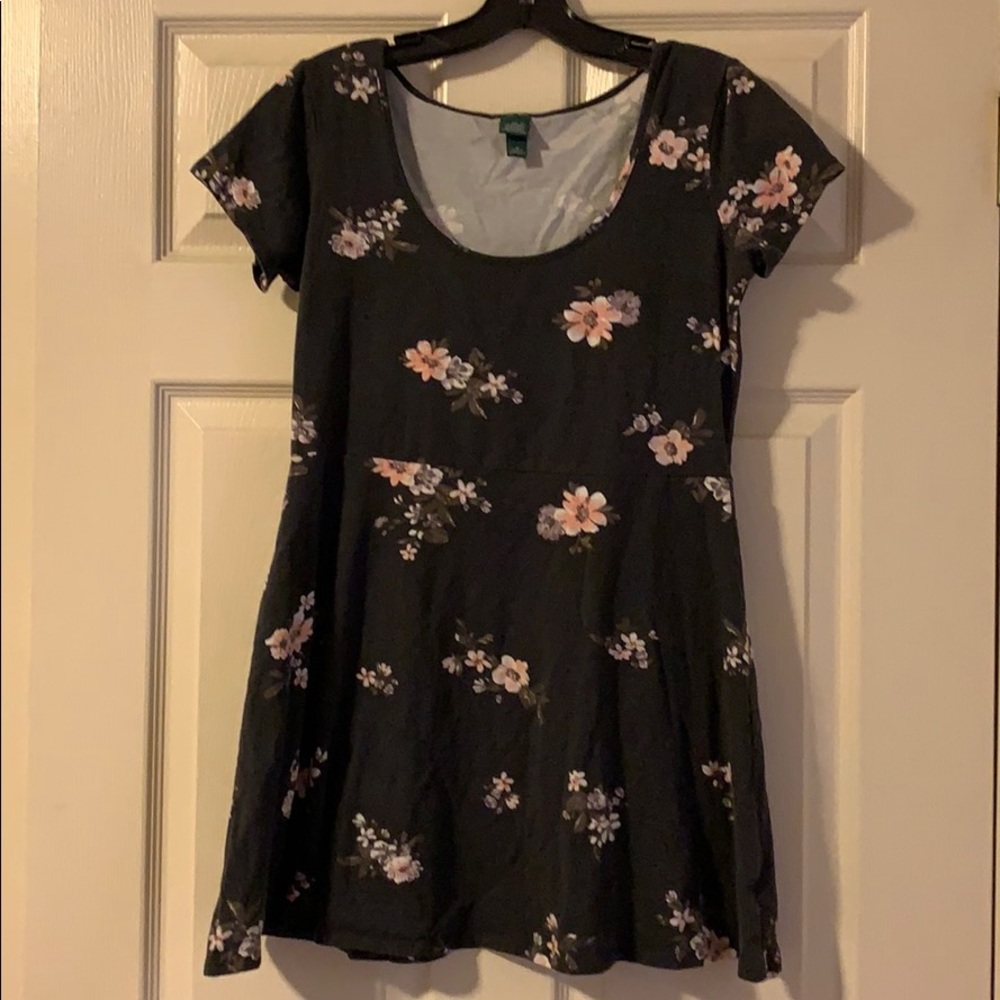 Grey Floral Skater Dress